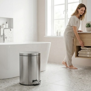 Customize Stainless Steel Dustbin Foot Pedal Household Waste Bin Bathroom Round <strong>Trash</strong> <strong>Can</strong> with Lid - Product Image 1