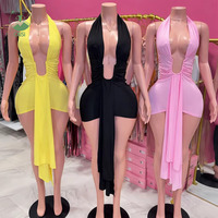 Robe Courte Sexy Femme Col Halter Couleur Unie Dos Nu Effet Bandage Coupe Moulante Été 2026