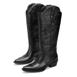 <span class=keywords><strong>Botas</strong></span> Vaqueras Occidentales con Estampado Floral para <span class=keywords><strong>Mujer</strong></span>, Altura hasta la Rodilla, Punta Puntiaguda, Tacón Cuadrado, Altura Personalizable, Mayor Comodidad, para Todas las Temporadas - Product Image 3
