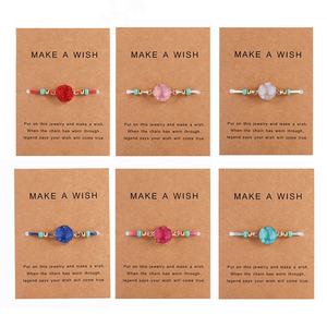 Make a Wish Pulsera de tarjeta de papel tejida de piedra natural colorida Pulseras de hilo rojo de la suerte ajustables Joyería de moda para mujer - Product Image 1
