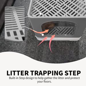 AFP Großräumige Abnehmbare Halbgeschlossene Katzentoilette Möbel in Grau-Sandfarbe Faltbare Katzenklo-<span class=keywords><strong>Box</strong></span> mit Oberer Eingangstür - Product Image 5