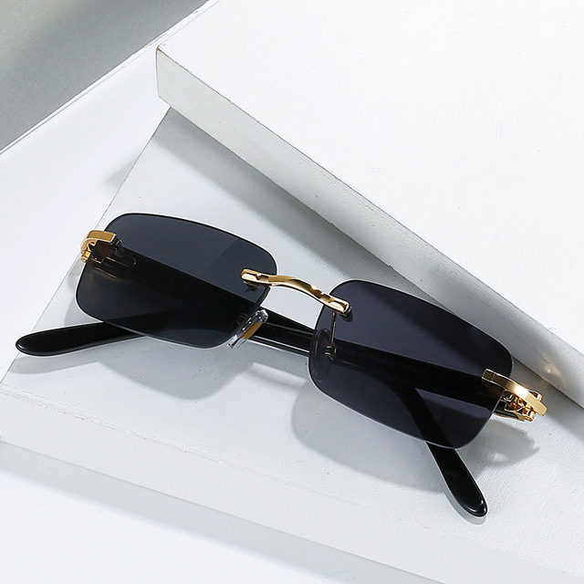 2026 Custom Men Ivory Color Buffalo Horn Rectangle Pearl Rhinestone Diamond Shades Bling Retro Trendy Rimless Sunglasses