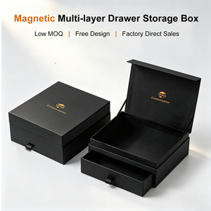 Custom Logo Magnetic Multi-layer Drawer Storage <strong>Box</strong> Luxury Paper Jewelry Organizer Black Rigid <strong>Cardboard</strong> <strong>Gift</strong> <strong>Box</strong> for Perfume - Product Image 1