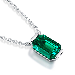 Collar con colgante de oro de 18K y esmeralda de Colombia para mujer, Gema de laboratorio, 9x6 - Product Image 1