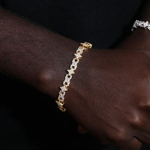 Moda Daity takı Pass elmas Tester 8mm 925 ayar gümüş VVS Moissanite buzlu Out Infinity yıldız bağlantı bilezik erkekler için - Product Image 2