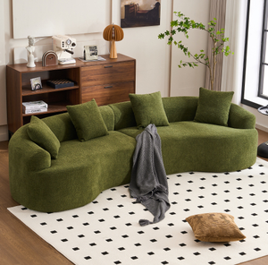 Modern Cloud 4-Seater Sectional Curved <b>Sofa</b> Factory Direct Chenille Green Minimalist Living Room Couch Convertible No Assembly - Product Image 1