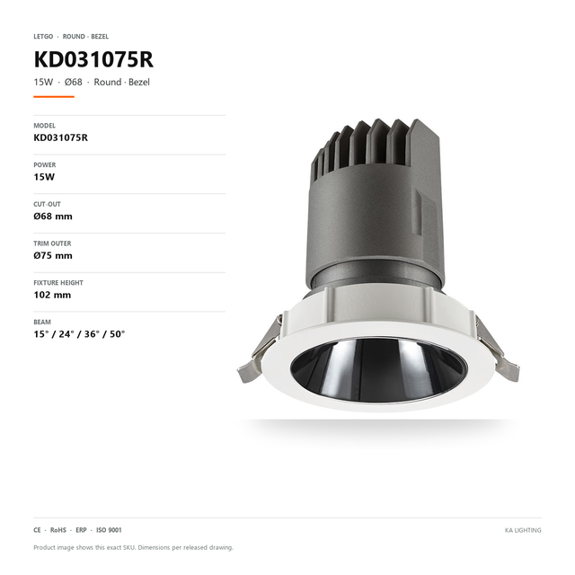 Modular Ceiling Spotlight Tool Free Trim Fixed 75mm 15W Narrow Beam Silver Grey Reflector for Bar Counter