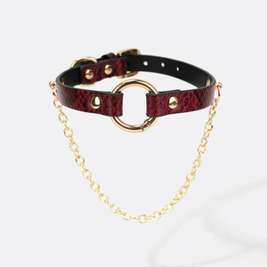 SM Niche Collier BDSM en PU à motif peau de serpent 5 couleurs, avec anneau et chaîne, réglable, étanche, ensemble de bondage pour adultes - Product Image 6