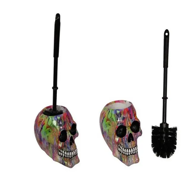 Wholesales custom electroplate skull toilet brush holder bath decorations