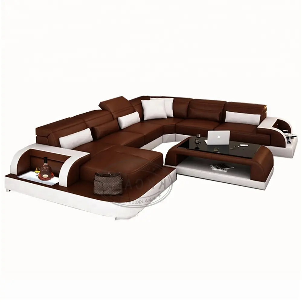 Oturma odası U şekli kesit koltuk takımı aerodinamik deri kesit özellikleri mobilya bangkok tasarım fabrika