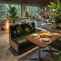 Ensemble de meubles de restaurant en rotin et cuir, banquette en cuir, table rectangulaire en bois massif pour café bistro