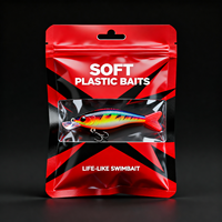 Sac d'emballage personnalisé imprimé pour leurres de pêche avec fermeture éclair, trou de suspension et fenêtre transparente pour leurres souples et swimbaits