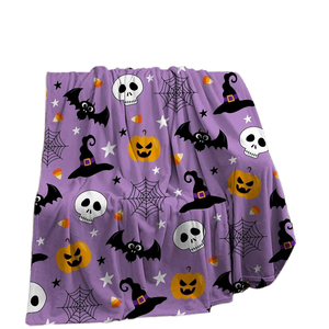 Custom Four Seasons Winter <strong>Halloween</strong> Knitted Flannel <strong>Blanket</strong> 150x200cm Anti-pilling Fluffy Cuddly Bats Pumpkins Skull Spider - Product Image 1