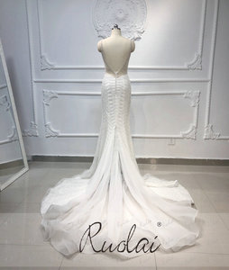 Ruolai vestidos de novia largos de <span class=keywords><strong>sirena</strong></span> con escote en V de <span class=keywords><strong>sirena</strong></span> de lujo Vintage de lujo con cuentas pesadas - Product Image 6