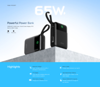 Batterie externe à charge rapide PD 65W, 20000mAh, câble USB-C intégré, écran numérique TFT, chargeur approuvé par les compagnies aériennes, vente flash