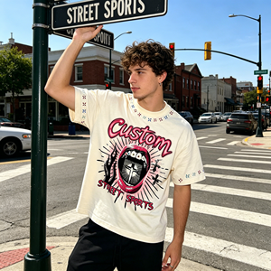 T-shirt en coton ample à col rond pour homme, t-shirt unisexe de haute qualité avec strass, imprimé graphique surdimensionné, manches courtes - Product Image 3