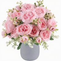 Bouquet de pivoines artificielles en soie à 5 têtes, toucher réel, fait main, pour la Saint-Valentin, mariage, décoration intérieure, toile de fond moderne