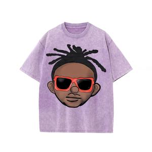 เสื้อยืดผ้าฝ้ายแท้สไตล์ย้อนยุคซักกรดสำหรับผู้ชายทรงโอเวอร์ไซส์พิมพ์ลายดิจิทัลสำหรับขายส่ง - Product Image 6