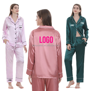 OEM Custom Logo Seidige Satin Schlafanzug Pyjamas Set mit Taschen Frauen Pyjamas mit langen Ärmeln und langen Hosen - Product Image 5