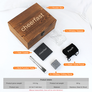 Nouveauté Verres à whisky simples et pierre avec dessous de verre en ardoise coffret cadeau boîte en bois prend en charge le logo gravé au laser - Product Image 4