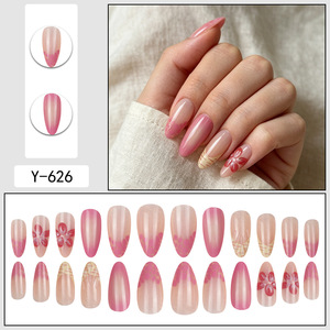 Faux ongles à couverture complète Pure Desire Style, motif floral <span class=keywords><strong>rouge</strong></span> français, forme <span class=keywords><strong>goutte</strong></span> d'eau, 24 pièces - Product Image 4