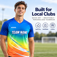 Jersey Sepak Bola Multi Warna Gradasi Kustom V-Neck Sublimasi Penuh Cepat Kering Bernapas Pakaian Tim Personalisasi untuk Klub Lokal