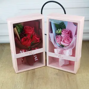 Venta al por mayor nuevo diseño jabón rosas flores caja de regalo dispensador jabón rosas 50 piezas caja de regalo