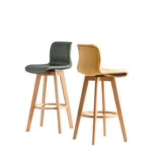 Meubles de <span class=keywords><strong>bar</strong></span> nordiques, tabourets de <span class=keywords><strong>bar</strong></span> modernes en bois massif avec dossier incurvé en lin pour la cuisine - Product Image 2