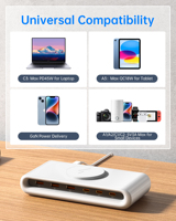 Cargador USB Inalámbrico Magnético Profesional, Portátil, Carga Rápida PD 65W, Puertos Tipo-C, Cable Retráctil Ecológico, OVP de Escritorio