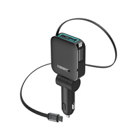 Chargeur de voiture rétractable ultra-fin 72W 4 en 1, charge rapide PD 45W QC 3.0A pour iPhone et Android avec lumière ambiante