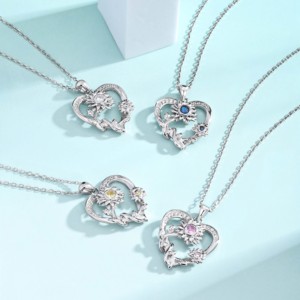 Collana da Donna in Argento Sterling 925 con Pendente a Forma <span class=keywords><strong>di</strong></span> Cuore e Girasole, Zirconi Rosa, Gioiello per San Valentino - Product Image 4