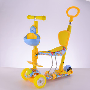 Scooter 3 en 1 con barra de empuje para niñas de 1 a 3 años, diseño de dibujos animados, material plástico, juguete de empuje y arrastre con cesta de almacenamiento. - Product Image 1