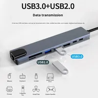 Hub USB C 8-in-1 Tipe-C untuk MacBook Pro dengan Port HDTV 4K, Ethernet 100M, PD 100W, Pembaca Kartu SD/TF untuk Docking Station Laptop