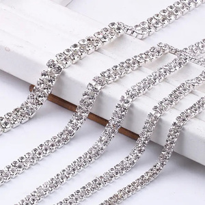 Chaîne de strass en verre à dos plat double rangée, 12 facettes, à coudre, étincelante, facile à découper pour chaussures, sacs, vêtements et accessoires DIY - Product Image 2