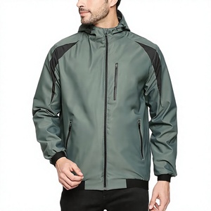 Chaqueta Bomber Cortavientos con Capucha para Hombre, Color Sólido, Cierre de Cremallera, Estilo Deportivo, para Otoño, Material de Poliéster - Product Image 1