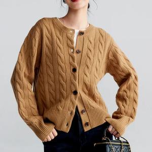 Fabricant de tricot Femmes Câble Col rond Manches longues Solide Laine mélangée <span class=keywords><strong>Cachemire</strong></span> Cardigan Bouton Up Dames <span class=keywords><strong>Pull</strong></span> - Product Image 4