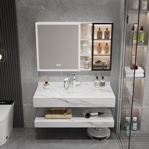 Meuble-Lavabo Mural de Luxe Moderne avec Miroir et Vasque en Marbre et Céramique Frittée Légère pour Hôtel et Salle de Bain - Product Image 5