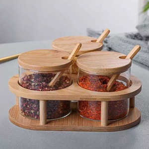 Juego de <span class=keywords><strong>3</strong></span> Recipientes Triangulares para Condimentos con Tapa de Bambú, Soporte para Cucharas y Base para Alimentos, Personalización de Fábrica - Product Image 3