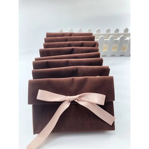 #New Arrival Custom Logo Printed Velvet Dustproof Rectangle Small <b>Envelope</b> Flap Jewelry <b>Gift</b> Bag with Ribbon Bow - Product Image 3