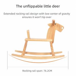 Cheval à bascule en bois massif pour enfants, jouet à enfourcher pour bébés et jeunes enfants, motif petit cerf avec nœud de Noël pour filles, vente en gros usine - Product Image 3