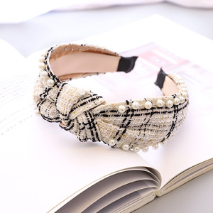 Ethnic Style Wide <strong>Headband</strong> for Fall and Winter <strong>Black</strong> and <strong>White</strong> Check Print - Product Image 5