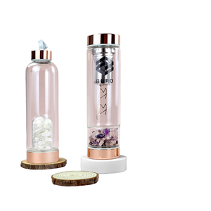 500ml Rose Gold Amethyst Clear Quartz Glass Water Bottles Custom Logo Printing Healing Gemstones for Promotions Glass Drinkware
