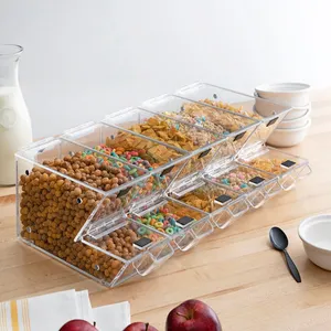 Clear Acrílico Empilhável Doces Topping Dispenser com Colher Coldre dessert container candy bins