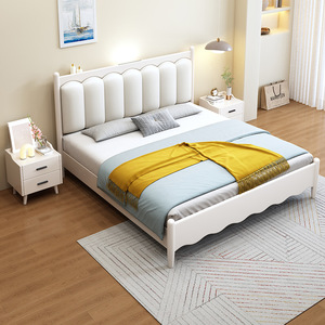 Cream-colored French-style Solid Wood <b>Bed</b> 1.5m 1.8m Storage <b>Soft</b> Headboard Modern Minimalist Bedroom Double <b>Bed</b> - Product Image 1
