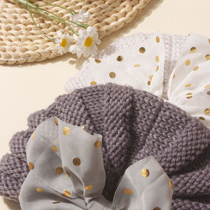 Topi rajut anak, 2 buah topi wol buatan tangan gaya Eropa Amerika busur Visor, topi bayi baru musim gugur musim dingin - Product Image 3