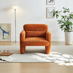 Fauteuil d'appoint modulaire en tissu velours orange moderne, une place, dossier carré rembourré, canapé d'angle, cadre en bois, appartement - Product Image 1