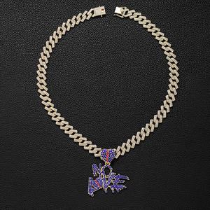 Alliage de bijoux pour hommes glacé et collier pendentif lettre <span class=keywords><strong>NOLOVE</strong></span> bleu hip hop en strass - Product Image 3