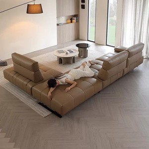 Sofá de cuero Roma, de piel de vaca de grano completo, seccional esquinero, respaldo alto ajustable, para sala de estar, independiente. - Product Image 3