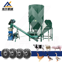 Mélangeur vertical de broyage d'aliments combiné avec un moulin à granulés à matrice plate, unité de traitement d'aliments pour animaux autoconstruite pour la ferme