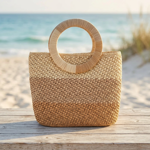 Bolso de Mano de Rafia para Mujer, Estilo Bohemio, con Patrón Geométrico, Decoración de Borlas, Cierre de Cremallera, Correa de Hombro Informal, Gran Capacidad, para Uso Diario, de Algodón - Product Image 3